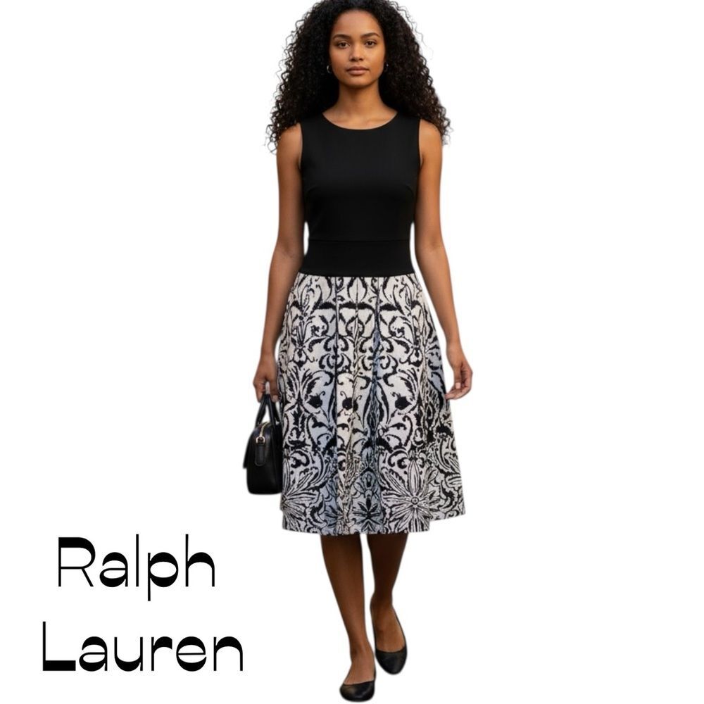 Ralph Lauren Black White Sleeveless Dress NWOT Size 14 Coastal Grandma